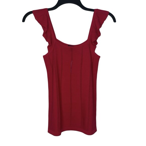 Ann Taylor Womens Top Size Small Petite Ruffle Sleeveless Straps Open Knit Red - Picture 2 of 7